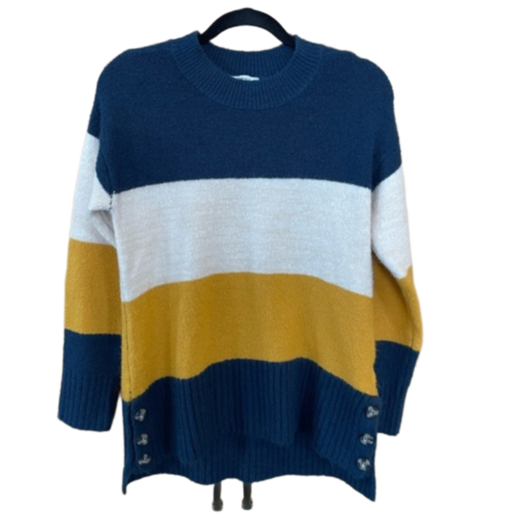 Striped Colour Block Sweater with Button Details size M